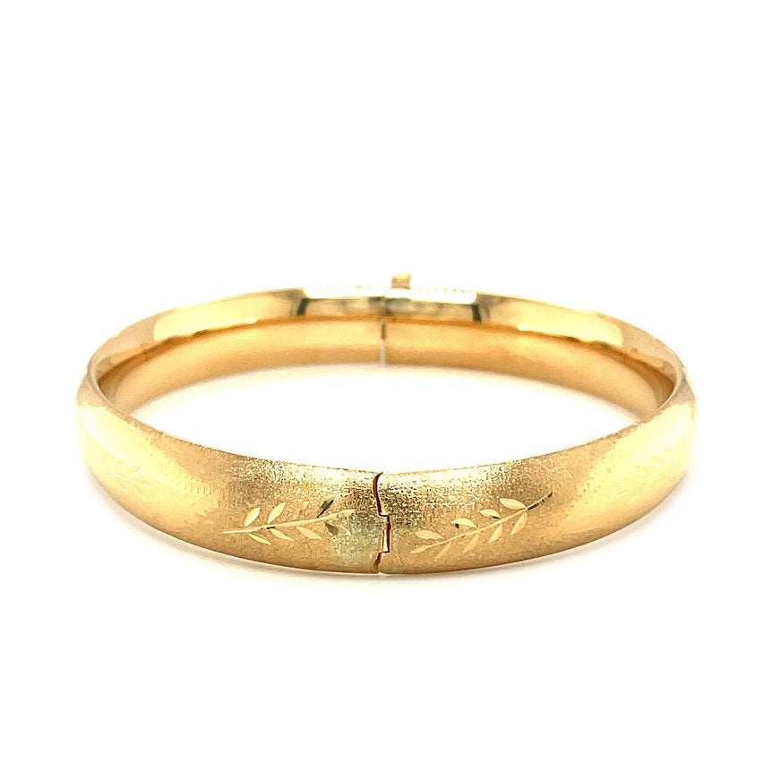 Classic Floral Carved Bangle in 14k Yellow Gold (10.0mm) - Ellie Belle