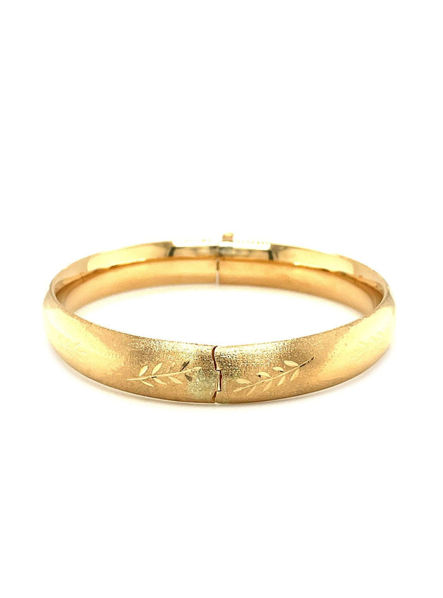 Classic Floral Carved Bangle in 14k Yellow Gold (10.0mm) - Ellie Belle