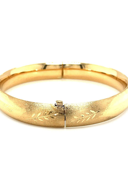 Classic Floral Carved Bangle in 14k Yellow Gold (10.0mm) - Ellie Belle