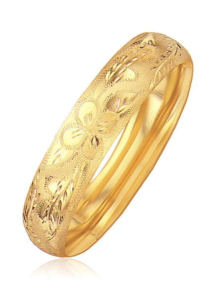 Classic Floral Carved Bangle in 14k Yellow Gold (13.5mm) - Ellie Belle