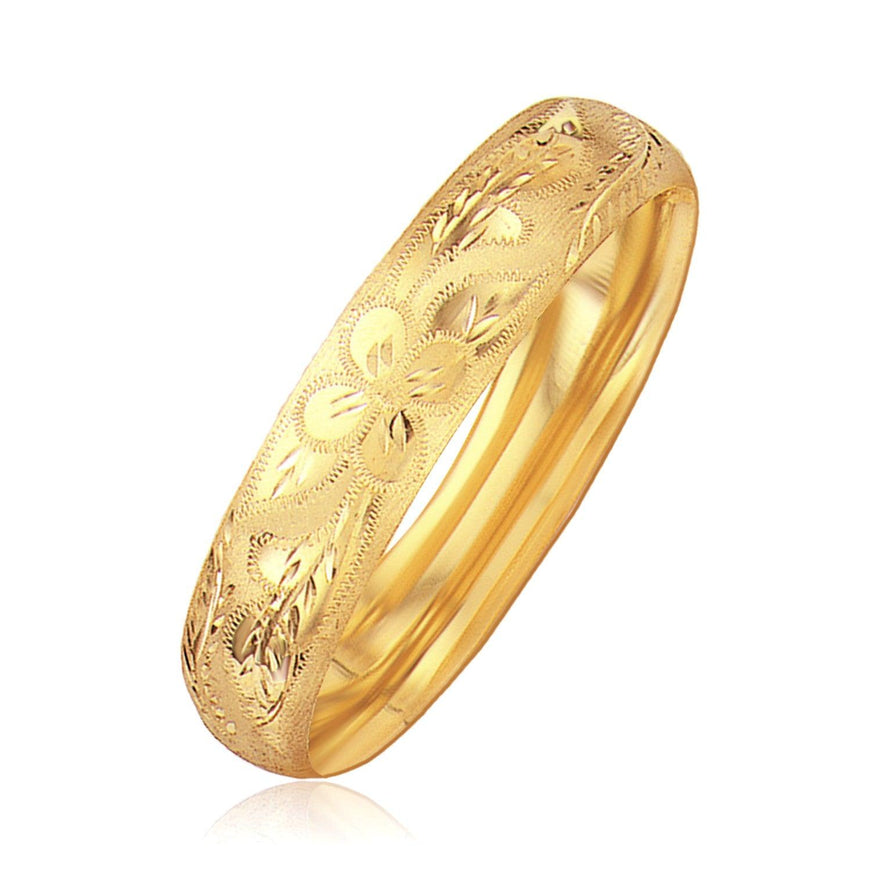 Classic Floral Carved Bangle in 14k Yellow Gold (13.5mm) - Ellie Belle