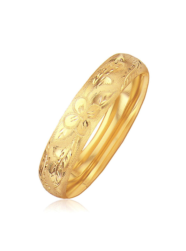 Classic Floral Carved Bangle in 14k Yellow Gold (13.5mm) - Ellie Belle
