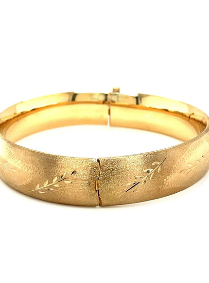 Classic Floral Carved Bangle in 14k Yellow Gold (13.5mm) - Ellie Belle