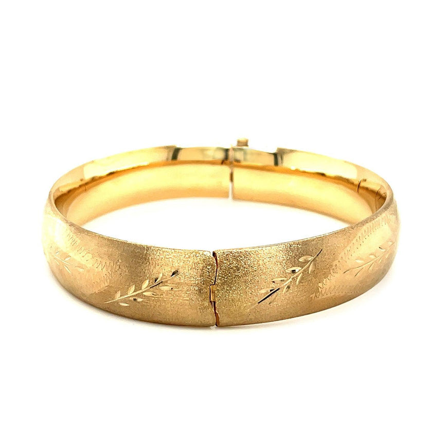 Classic Floral Carved Bangle in 14k Yellow Gold (13.5mm) - Ellie Belle