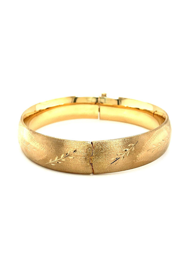 Classic Floral Carved Bangle in 14k Yellow Gold (13.5mm) - Ellie Belle