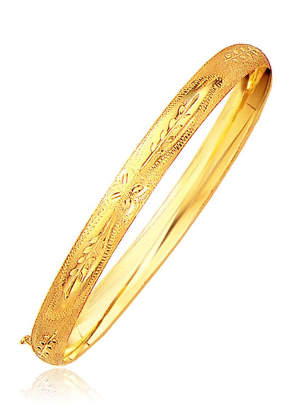 Classic Floral Carved Bangle in 14k Yellow Gold (6.0mm) - Ellie Belle