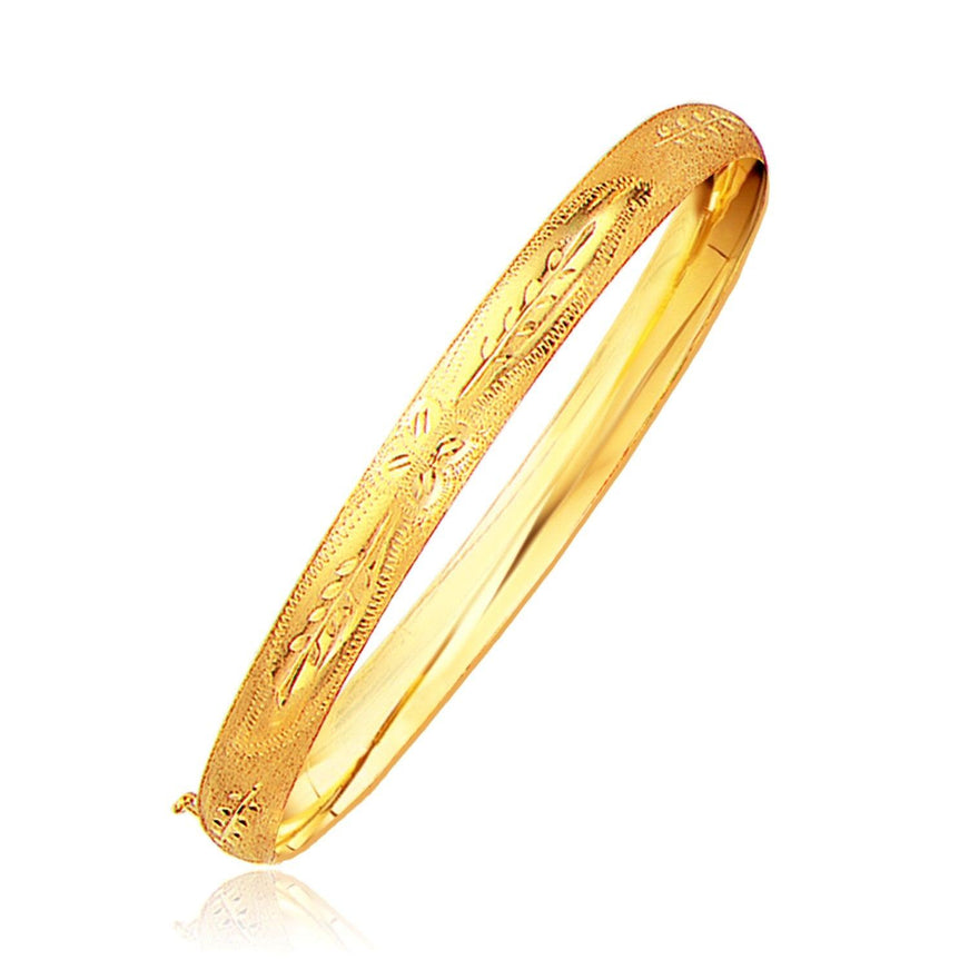 Classic Floral Carved Bangle in 14k Yellow Gold (6.0mm) - Ellie Belle