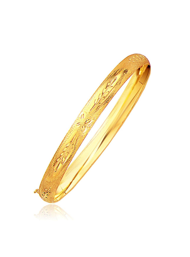 Classic Floral Carved Bangle in 14k Yellow Gold (6.0mm) - Ellie Belle