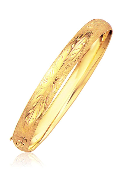 Classic Floral Carved Bangle in 14k Yellow Gold (8.0mm) - Ellie Belle