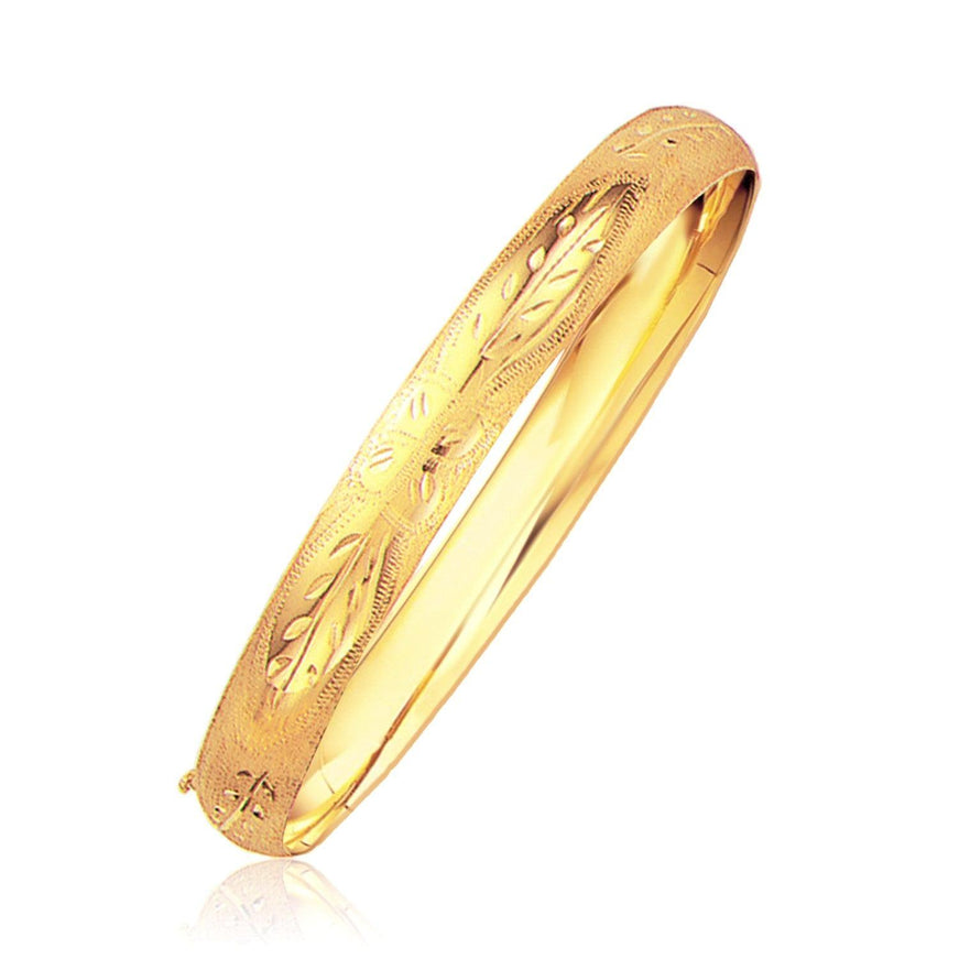 Classic Floral Carved Bangle in 14k Yellow Gold (8.0mm) - Ellie Belle