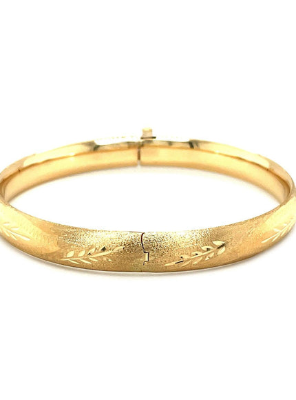 Classic Floral Carved Bangle in 14k Yellow Gold (8.0mm) - Ellie Belle