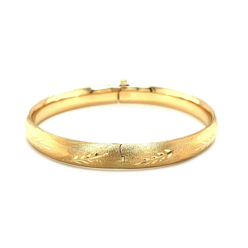 Classic Floral Carved Bangle in 14k Yellow Gold (8.0mm) - Ellie Belle