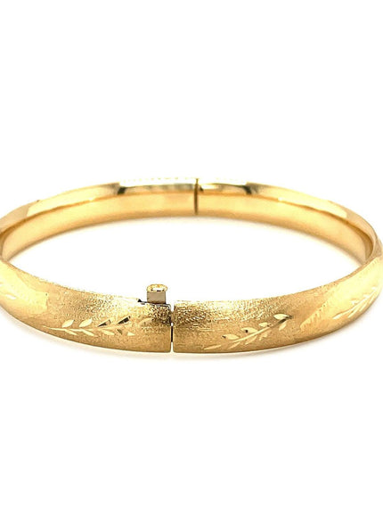 Classic Floral Carved Bangle in 14k Yellow Gold (8.0mm) - Ellie Belle