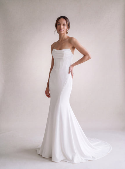 Ellie Belle Colette Off-Shoulder Crepe Wedding Gown