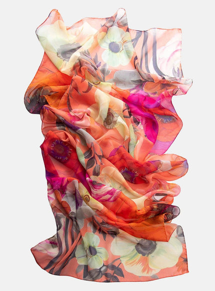 Elizabetta Campo de' Fiori Long Sheer Silk Scarf - Coral