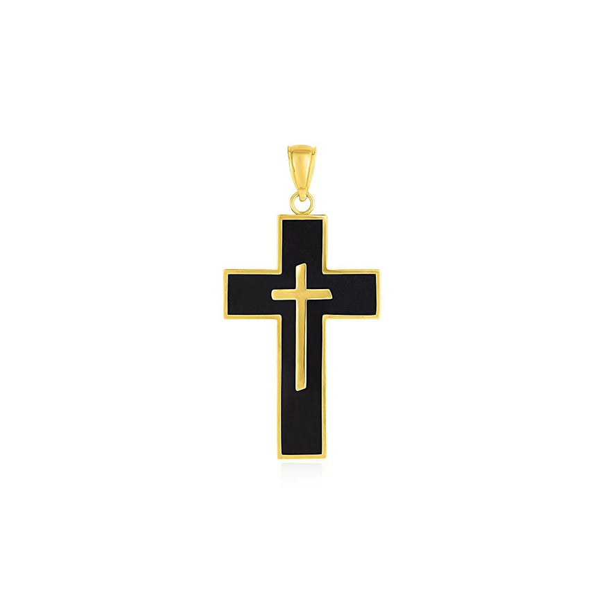 Cross Pendant with Black Enamel in 14k Yellow Gold - Ellie Belle