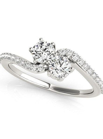 Curved Band Two Stone Diamond Ring in 14k White Gold (3/4 cttw) - Ellie Belle