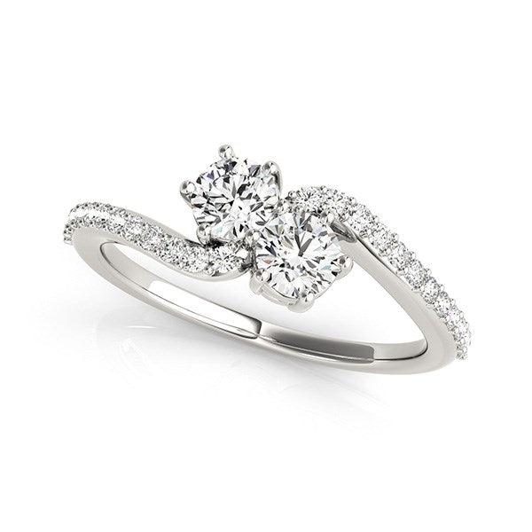 Curved Band Two Stone Diamond Ring in 14k White Gold (3/4 cttw) - Ellie Belle