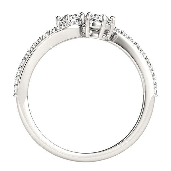 Curved Band Two Stone Diamond Ring in 14k White Gold (3/4 cttw) - Ellie Belle