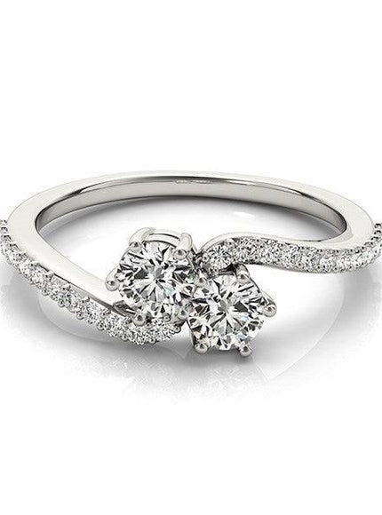 Curved Band Two Stone Diamond Ring in 14k White Gold (3/4 cttw) - Ellie Belle
