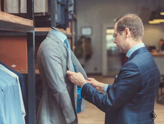 Men’s custom suit tailored at Ellie Belle in Eden Prairie, Minnesota.