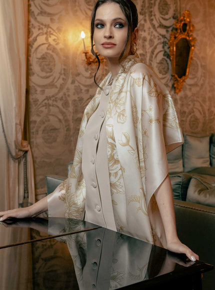 Elizabetta Isabella Silk Scarf Shawl in Champagne