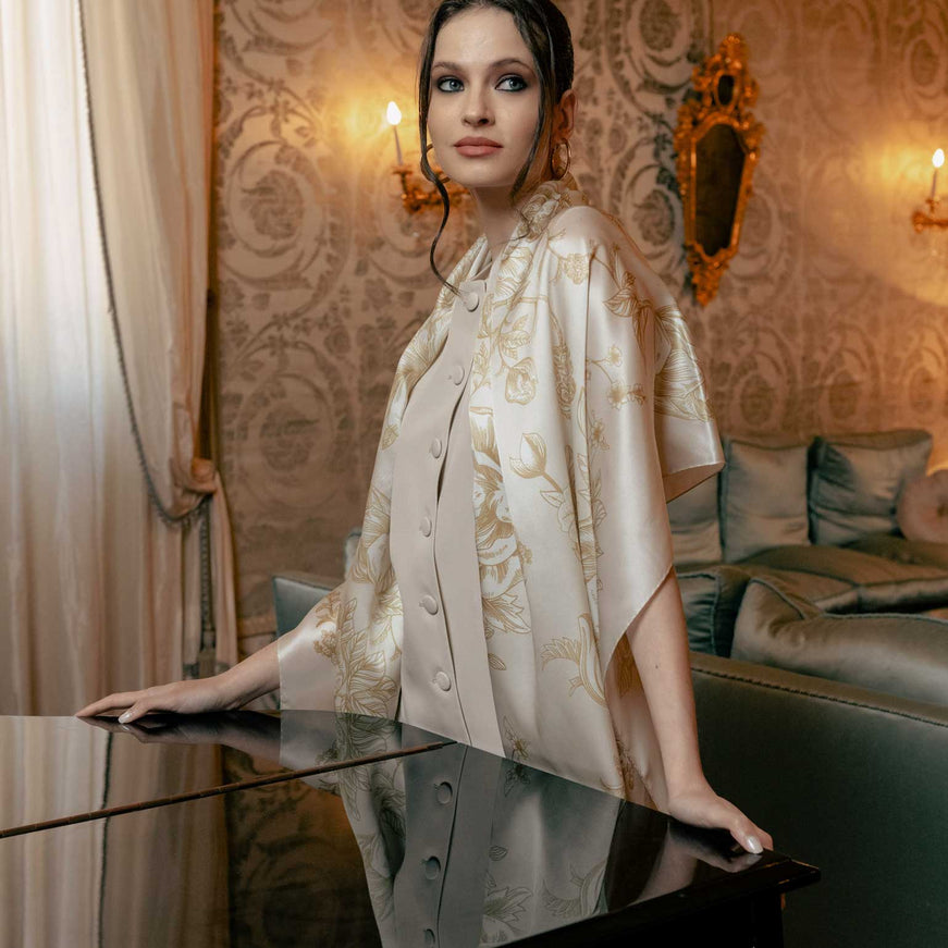 Elizabetta Isabella Silk Scarf Shawl in Champagne