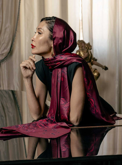 Elizabetta Isabella Silk Scarf Shawl in Garnet Red - photo 5