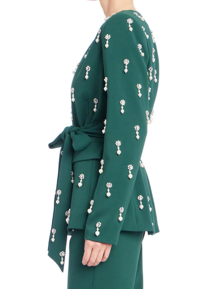 Badgley Mischka Pearl Drop Beaded Jacket with Removable Belt
