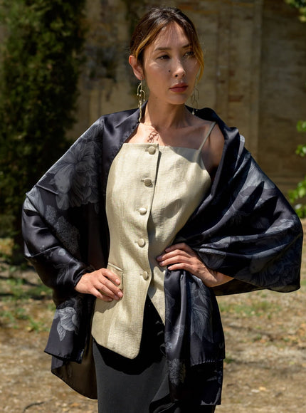 Elizabetta Isabella Silk Scarf Shawl in Black - photo 2