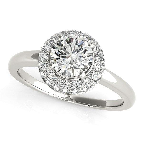 Diamond Engagement Ring with Pave Halo Stones in 14k White Gold (1 3/8 cttw) - Ellie Belle