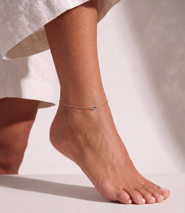 Zoe Lev Tiny Diamond Evil Eye Anklet