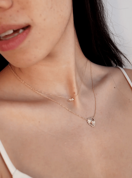 Zoe Lev Diamond Framed Small Fluted Heart Necklace