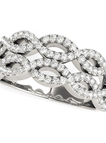 Diamond Studded Double Interlocking Waves Ring in 14k White Gold (5/8 cttw) - Ellie Belle