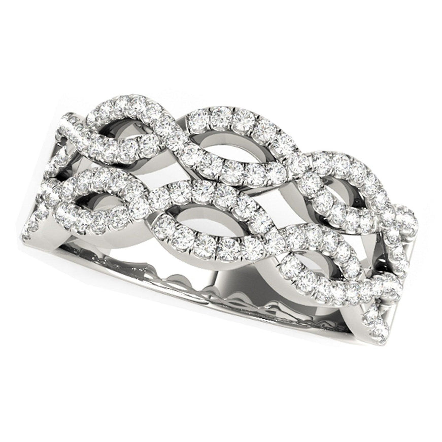 Diamond Studded Double Interlocking Waves Ring in 14k White Gold (5/8 cttw) - Ellie Belle