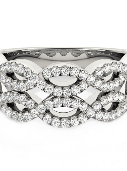 Diamond Studded Double Interlocking Waves Ring in 14k White Gold (5/8 cttw) - Ellie Belle