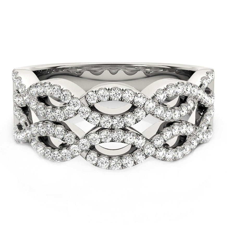 Diamond Studded Double Interlocking Waves Ring in 14k White Gold (5/8 cttw) - Ellie Belle