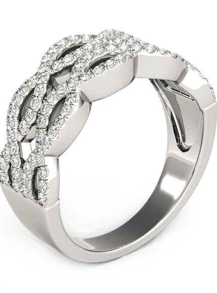 Diamond Studded Double Interlocking Waves Ring in 14k White Gold (5/8 cttw) - Ellie Belle