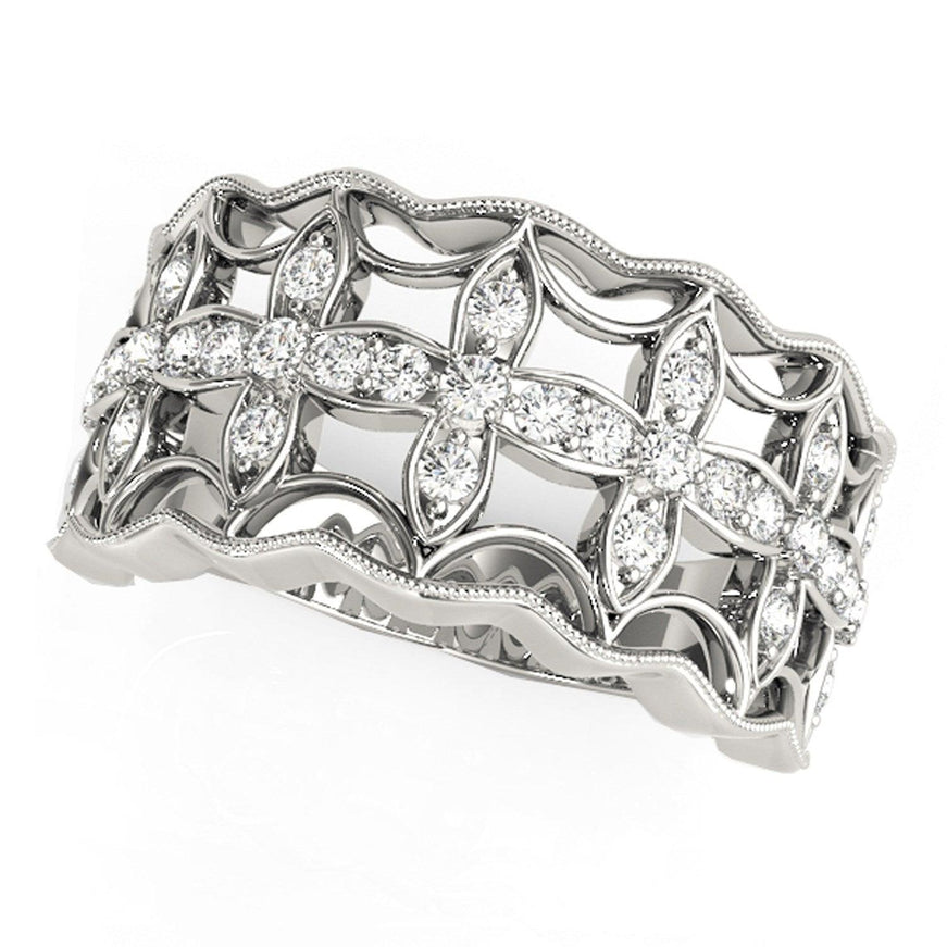 Diamond Studded Four Leaf Clover Motif Ring in 14k White Gold (1/4 cttw) - Ellie Belle