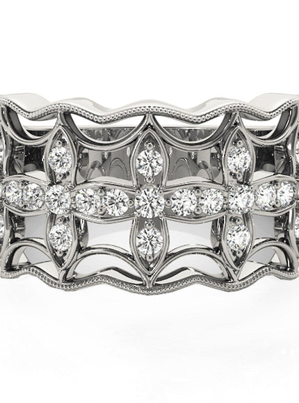 Diamond Studded Four Leaf Clover Motif Ring in 14k White Gold (1/4 cttw) - Ellie Belle