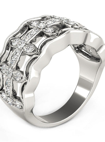 Diamond Studded Four Leaf Clover Motif Ring in 14k White Gold (1/4 cttw) - Ellie Belle