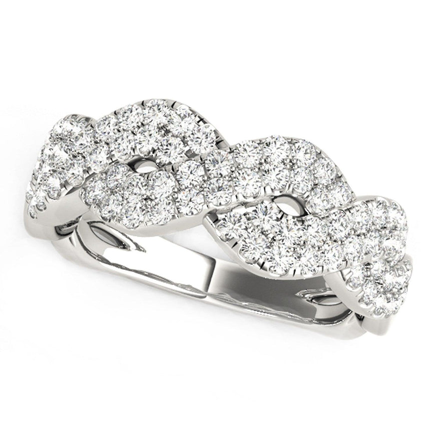 Diamond Studded Interlocking Waves Ring in 14k White Gold (5/8 cttw) - Ellie Belle