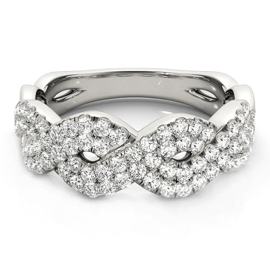 Diamond Studded Interlocking Waves Ring in 14k White Gold (5/8 cttw) - Ellie Belle