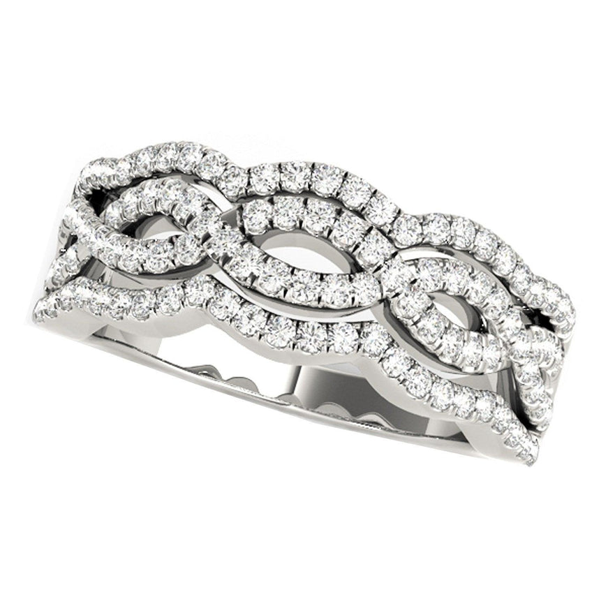 Diamond Studded Ring with Four Curves in 14k White Gold (5/8 cttw) - Ellie Belle