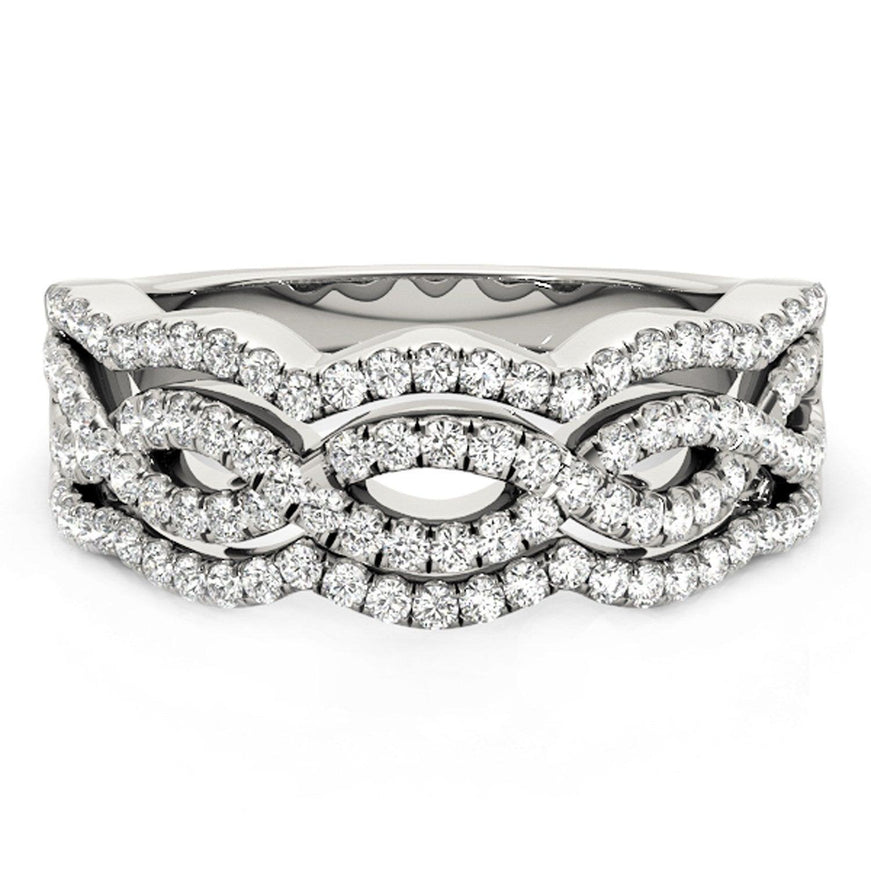 Diamond Studded Ring with Four Curves in 14k White Gold (5/8 cttw) - Ellie Belle