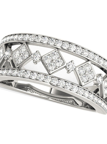 Diamond Studded Square Motif Ring in 14k White Gold (1/2 cttw) - Ellie Belle