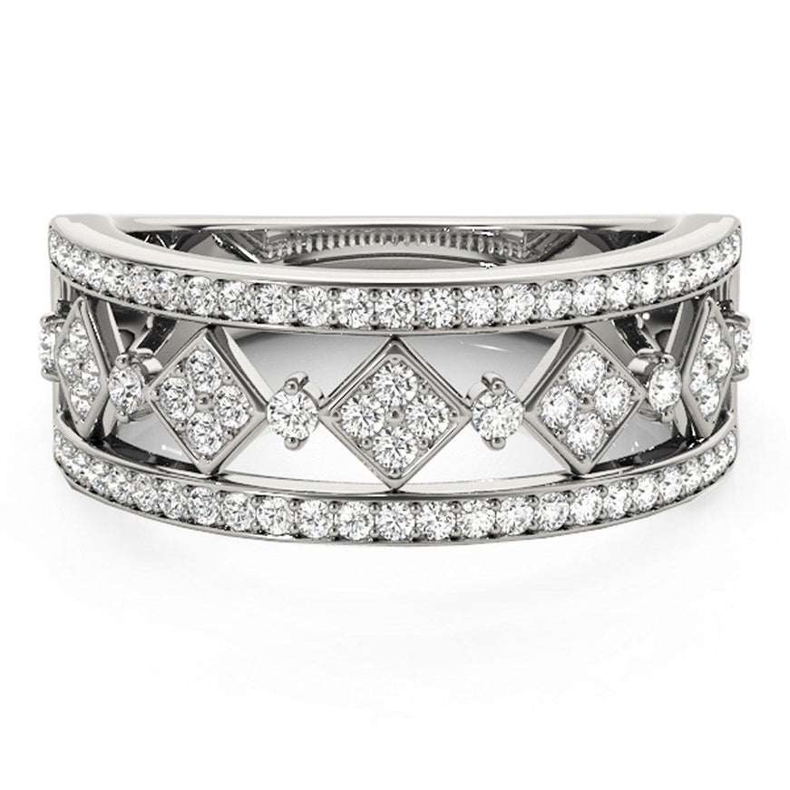 Diamond Studded Square Motif Ring in 14k White Gold (1/2 cttw) - Ellie Belle