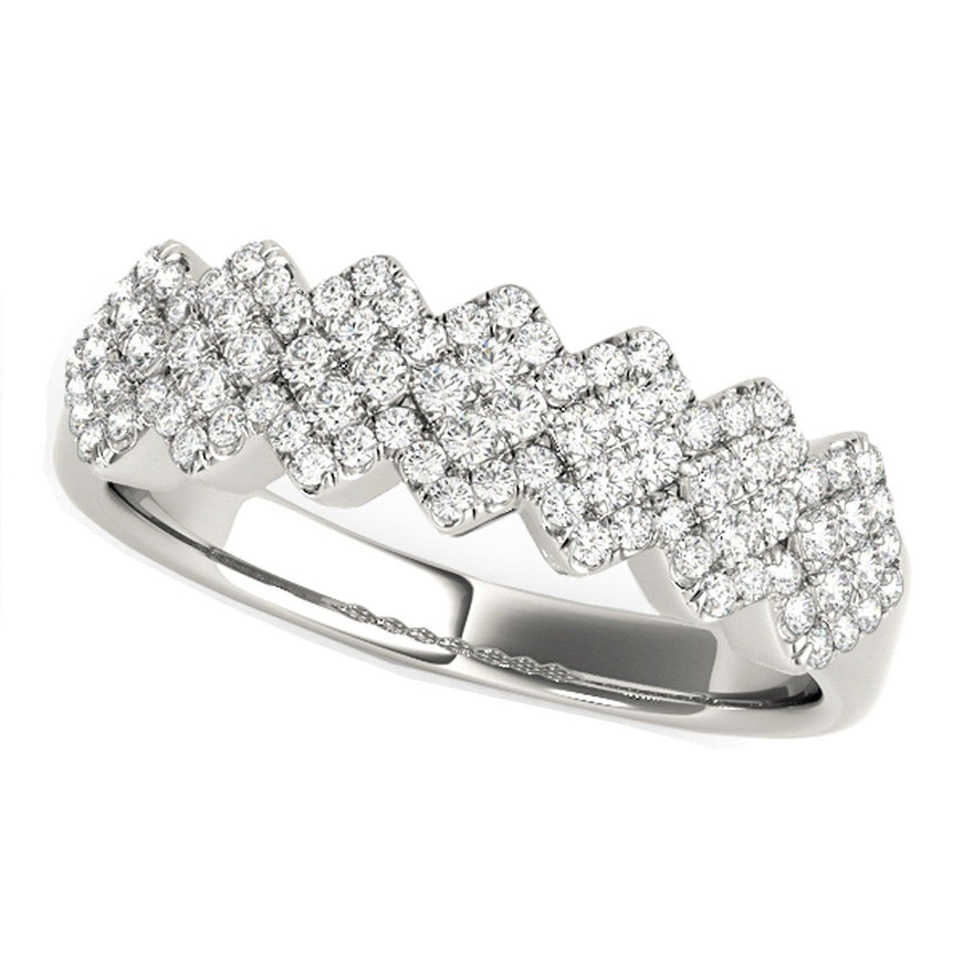 Diamond Studded Wide Multi-Diagonal Pattern Ring in 14k White Gold (5/8 cttw) - Ellie Belle