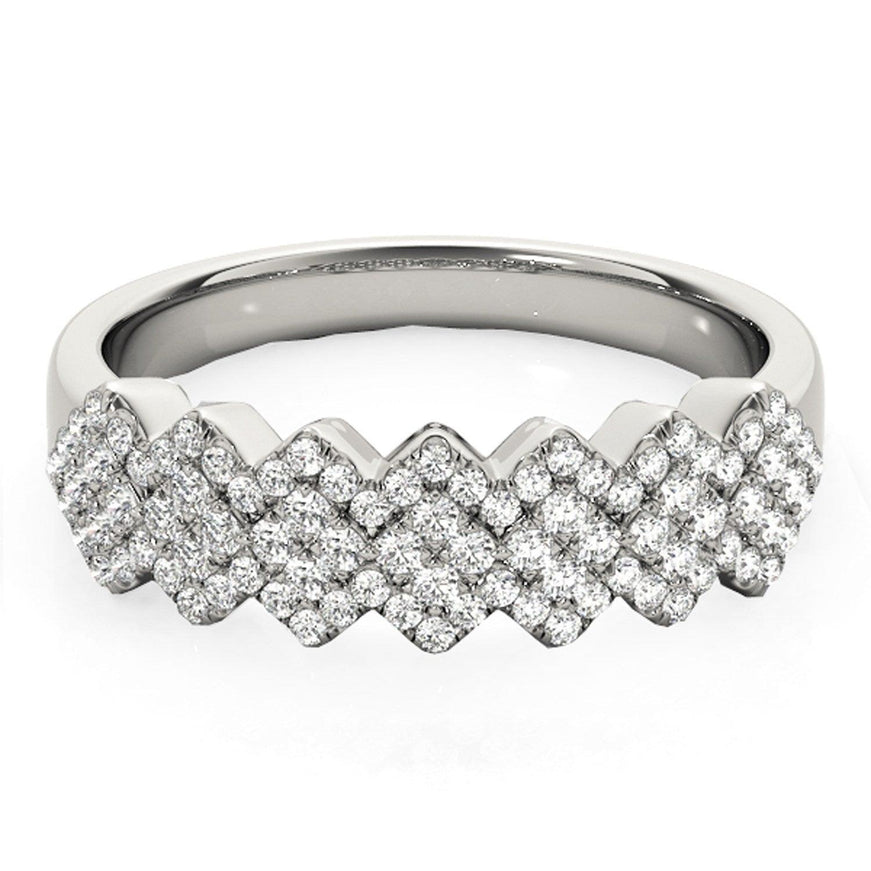 Diamond Studded Wide Multi-Diagonal Pattern Ring in 14k White Gold (5/8 cttw) - Ellie Belle