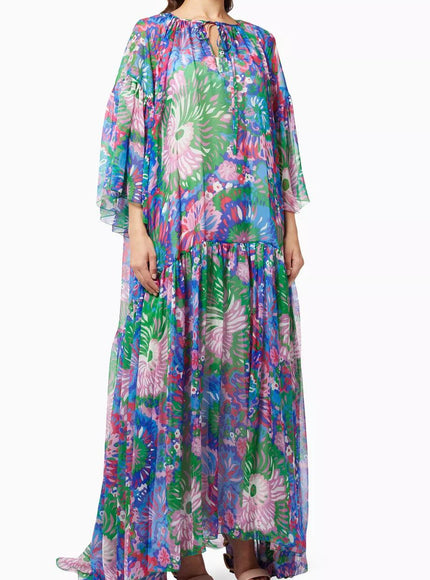 Dolce & Gabbana 60s Print Oversized Kaftan in Silk Chiffon - Ellie Belle